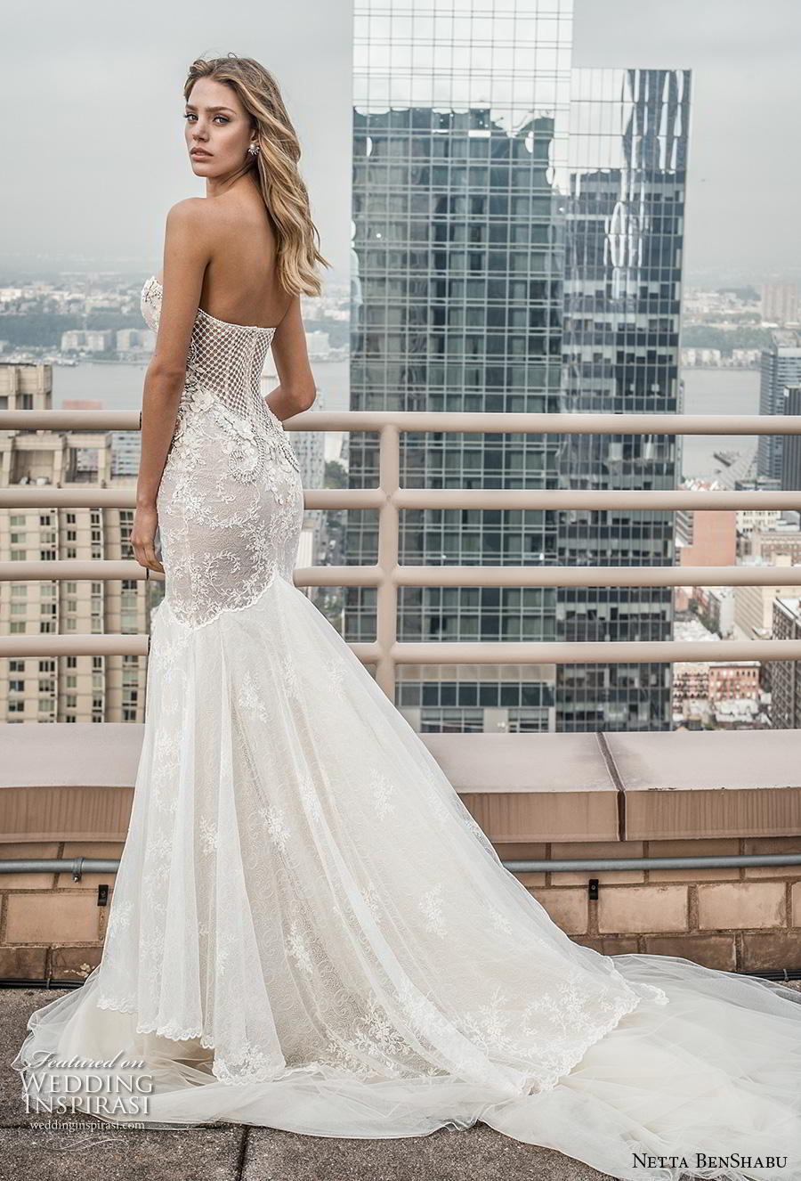 netta benshabu fall 2019 bridal strapless sweetheart neckline heavily embellished bodice elegant sexy mermaid wedding dress chapel train (3) bv