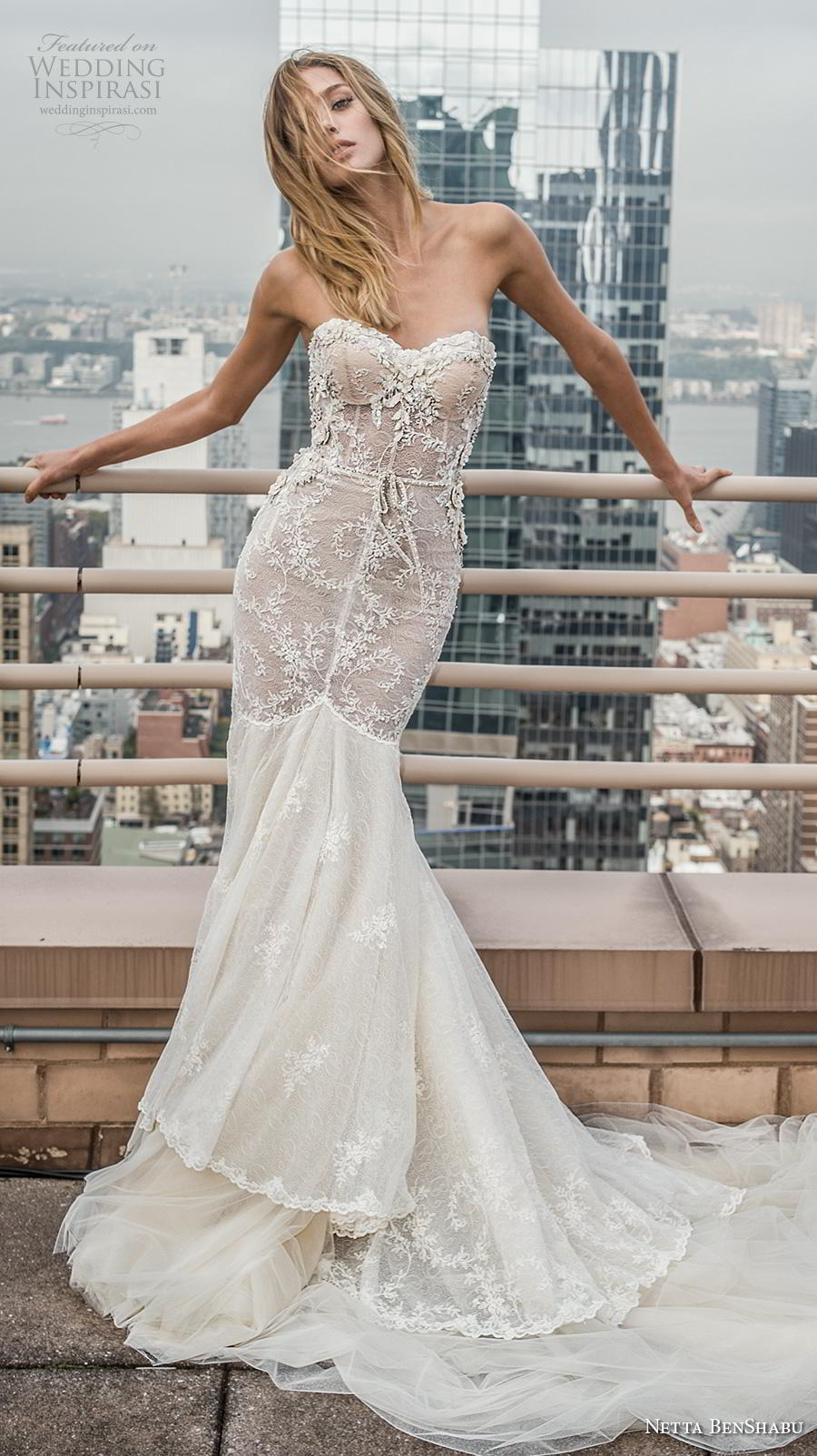 netta benshabu fall 2019 bridal strapless sweetheart neckline heavily embellished bodice elegant sexy mermaid wedding dress chapel train (3) mv