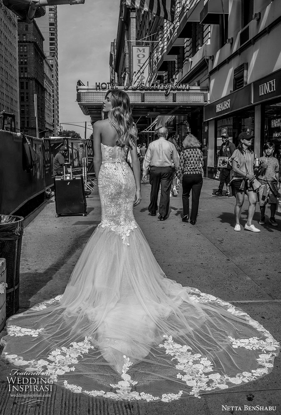 netta benshabu fall 2019 bridal strapless sweetheart neckline heavily embellished bodice mermaid wedding dress mid back chapel train (17) bv