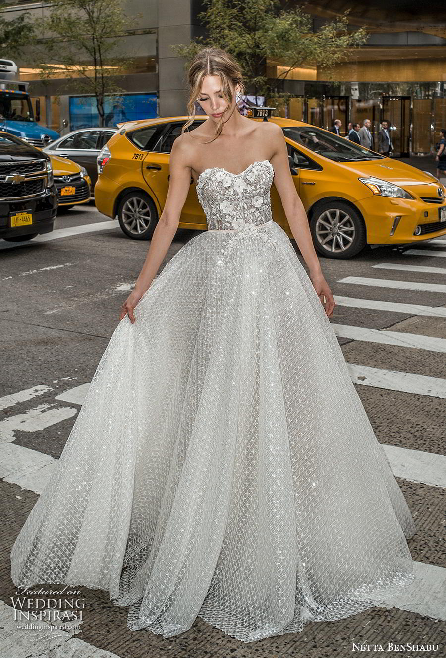 netta benshabu fall 2019 bridal strapless sweetheart neckline heavily embellished bodice romantic a  line wedding dress mid back medium train (15) mv