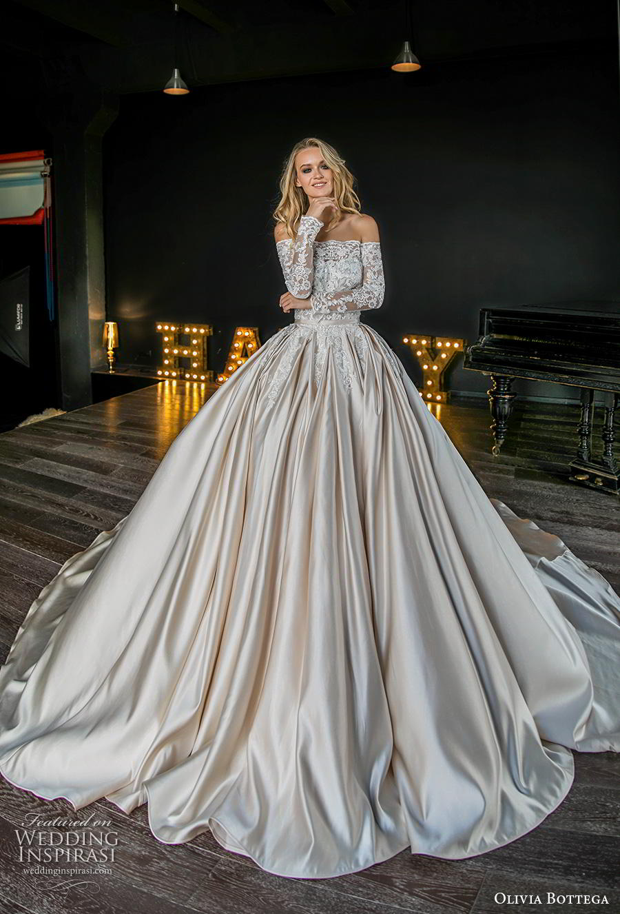 olivia bottega 2019 bridal long sleeves off shoulder straight across neckline heavily embellished bodice ball gown a  line wedding dress (4) mv