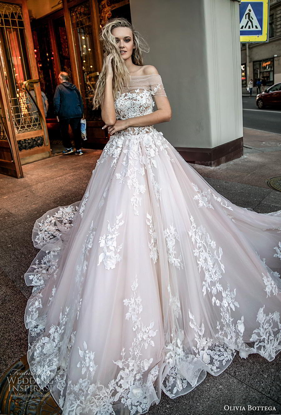 olivia bottega 2019 bridal off the shoulder sheer straight across neckline full embellishment romantic blush ball gown a  line wedding dress royal train (14) mv