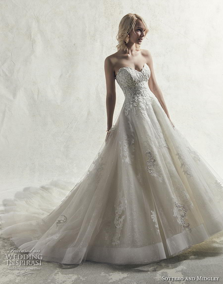 sottero and midgley s2019 bridal strapless sweetheart neckline heavily embellished romantic a  line wedding dress mid back chapel train (5) mv