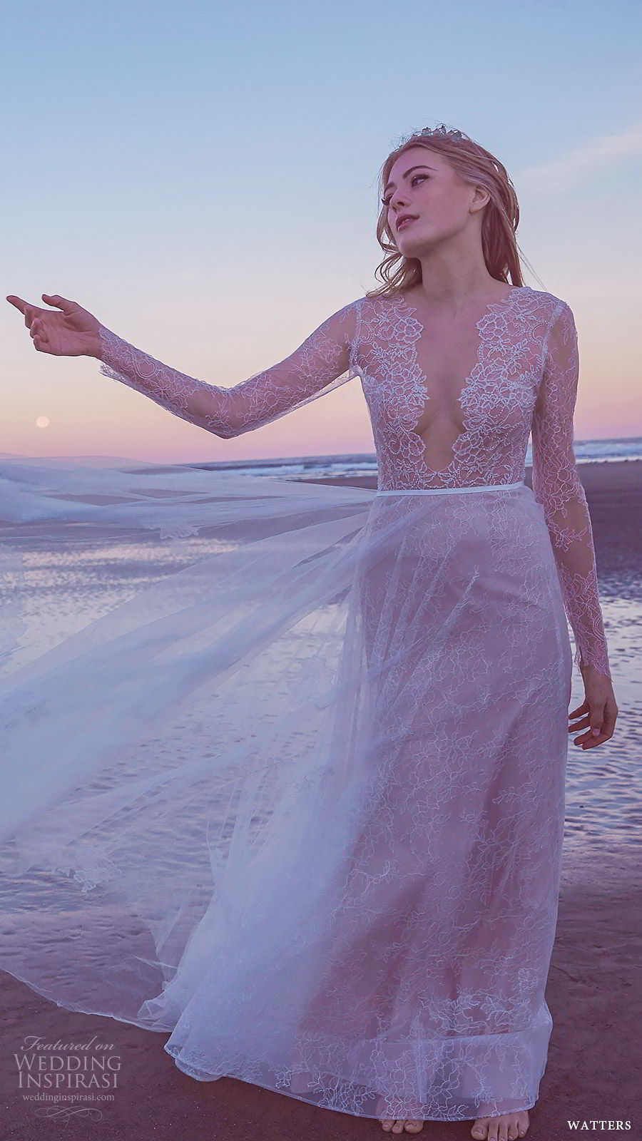watters spring 2019 bridal illusion long sleeves deep v neck sheer embellished bodice trumpet sheath wedding dress (4) mv tulle overskirt romantic watters spring 2019 bridal illusion long sleeves deep v neck sheer embellished bodice trumpet sheath wedding dress (4) mv tulle overskirt romantic