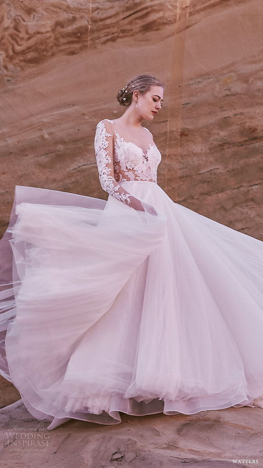 watters spring 2019 bridal illusion long sleeves sweetheart lace bodice a line wedding dress (5) zv romantic elegant watters spring 2019 bridal illusion long sleeves sweetheart lace bodice a line wedding dress (5) zv romantic elegant