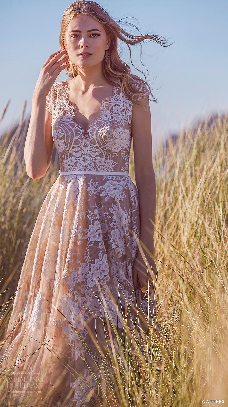 watters spring 2019 bridal lace cap sleeves sheer v neck sweetheart a line ball gown lace wedding dress (10) zv ivory blush color romantic elegant watters spring 2019 bridal lace cap sleeves sheer v neck sweetheart a line ball gown lace wedding dress (10) zv ivory blush color romantic elegant