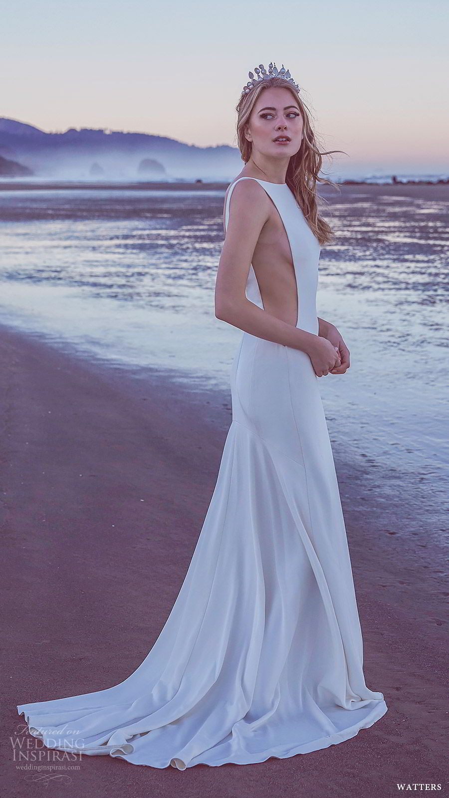 watters spring 2019 bridal sleeveless jewel neckline side cutout sheath wedding dress (6) mv sweep train modern sexy minimal clean watters spring 2019 bridal sleeveless jewel neckline side cutout sheath wedding dress (6) mv sweep train modern sexy minimal clean