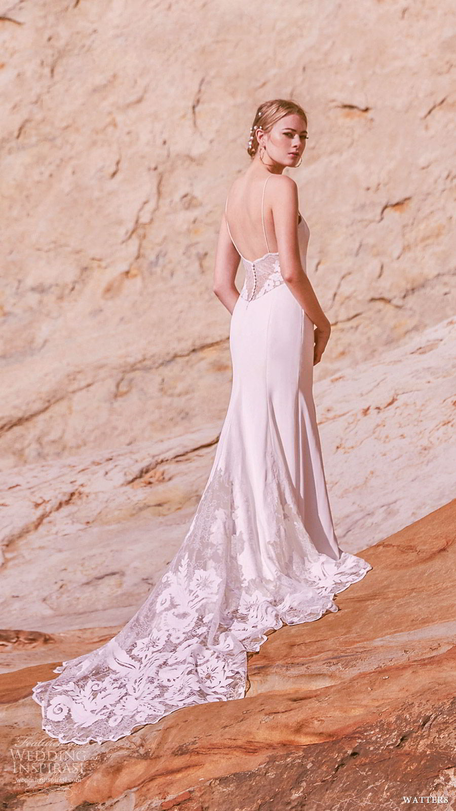 watters spring 2019 bridal sleeveless spaghetti straps sheath wedding dress (13) bv low back lace chapel train elegant