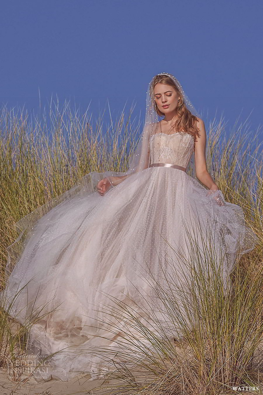 watters spring 2019 bridal strapless semi sweetheart embellished bodice a line ball gown wedding dress (7) mv  sweep train elegant romantic