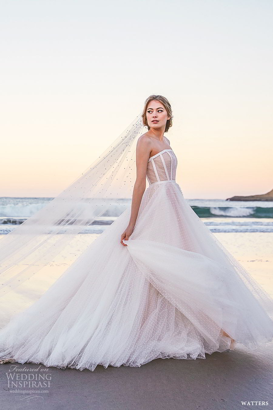 watters spring 2019 bridal strapless straight across embellished bodice ball gown wedding dress (12) mv chapel train blush color romantic princess watters spring 2019 bridal strapless straight across embellished bodice ball gown wedding dress (12) mv chapel train blush color romantic princess