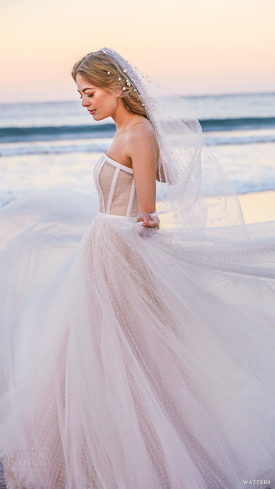 watters spring 2019 bridal strapless straight across embellished bodice ball gown wedding dress (12) sv chapel train blush color romantic princess watters spring 2019 bridal strapless straight across embellished bodice ball gown wedding dress (12) sv chapel train blush color romantic princess