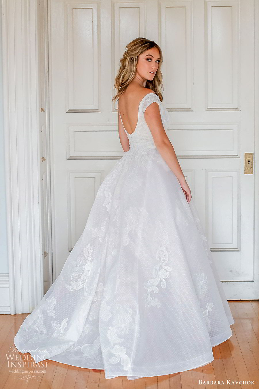 barbara kavchok fall 2019 bridal off shoulder sweetheart embellished lace a line ball gown wedding dress (4) bv scoop back chapel train elegant princess romantic