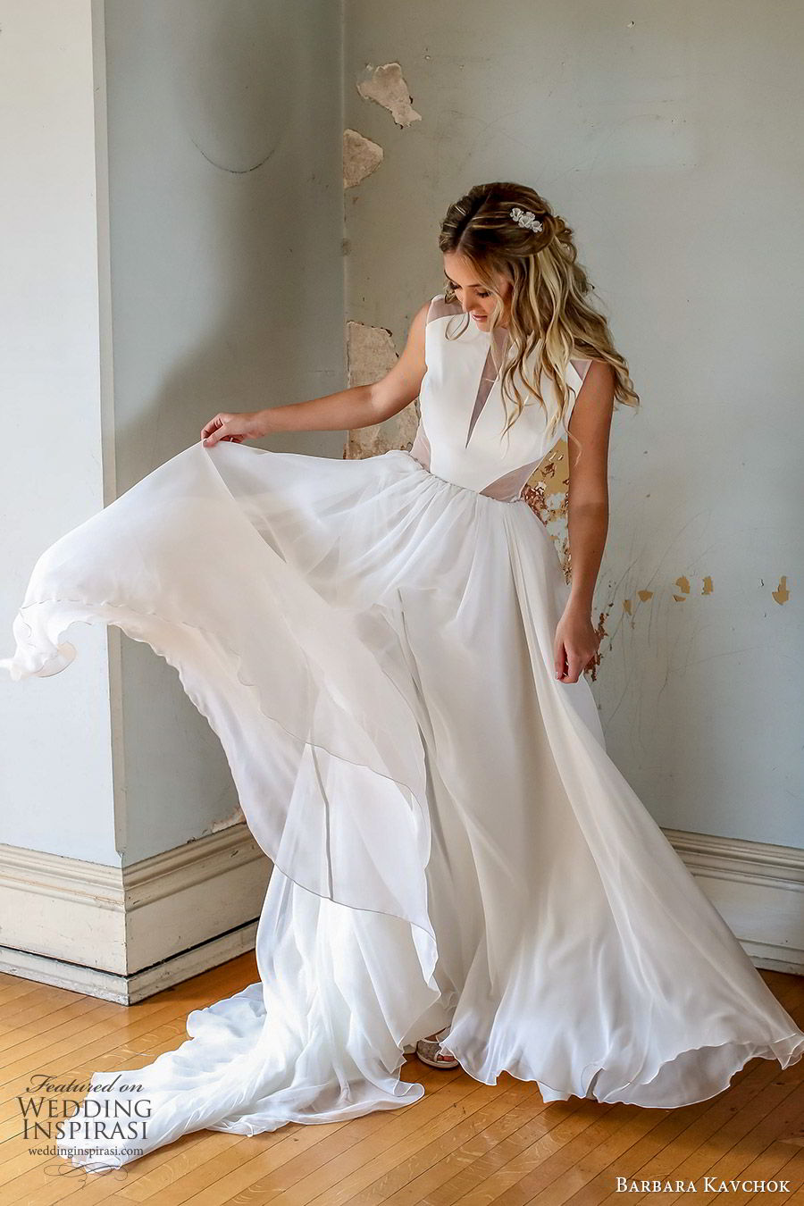 barbara kavchok fall 2019 bridal sleeveless bateau neckline sheer side cutouts soft a line ball gown wedding dress (10) mv sheer back chapel train minimal modern barbara kavchok fall 2019 bridal sleeveless bateau neckline sheer side cutouts soft a line ball gown wedding dress (10) mv sheer back chapel train minimal modern