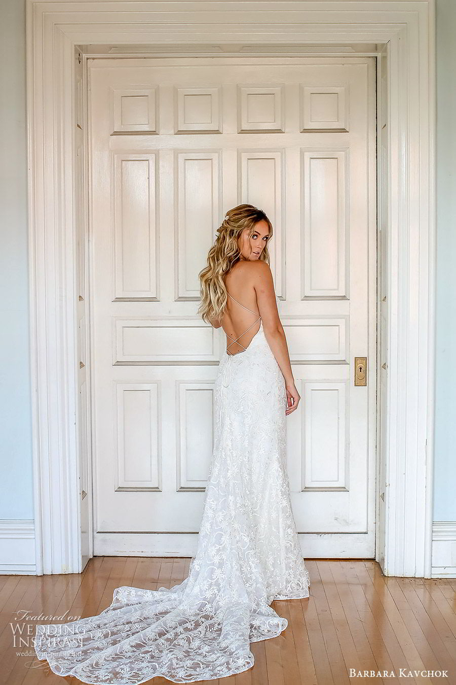 barbara kavchok fall 2019 bridal sleeveless thin straps sweetheart neckline lace sheath wedding dress (9) bv low back boho elegant romantic