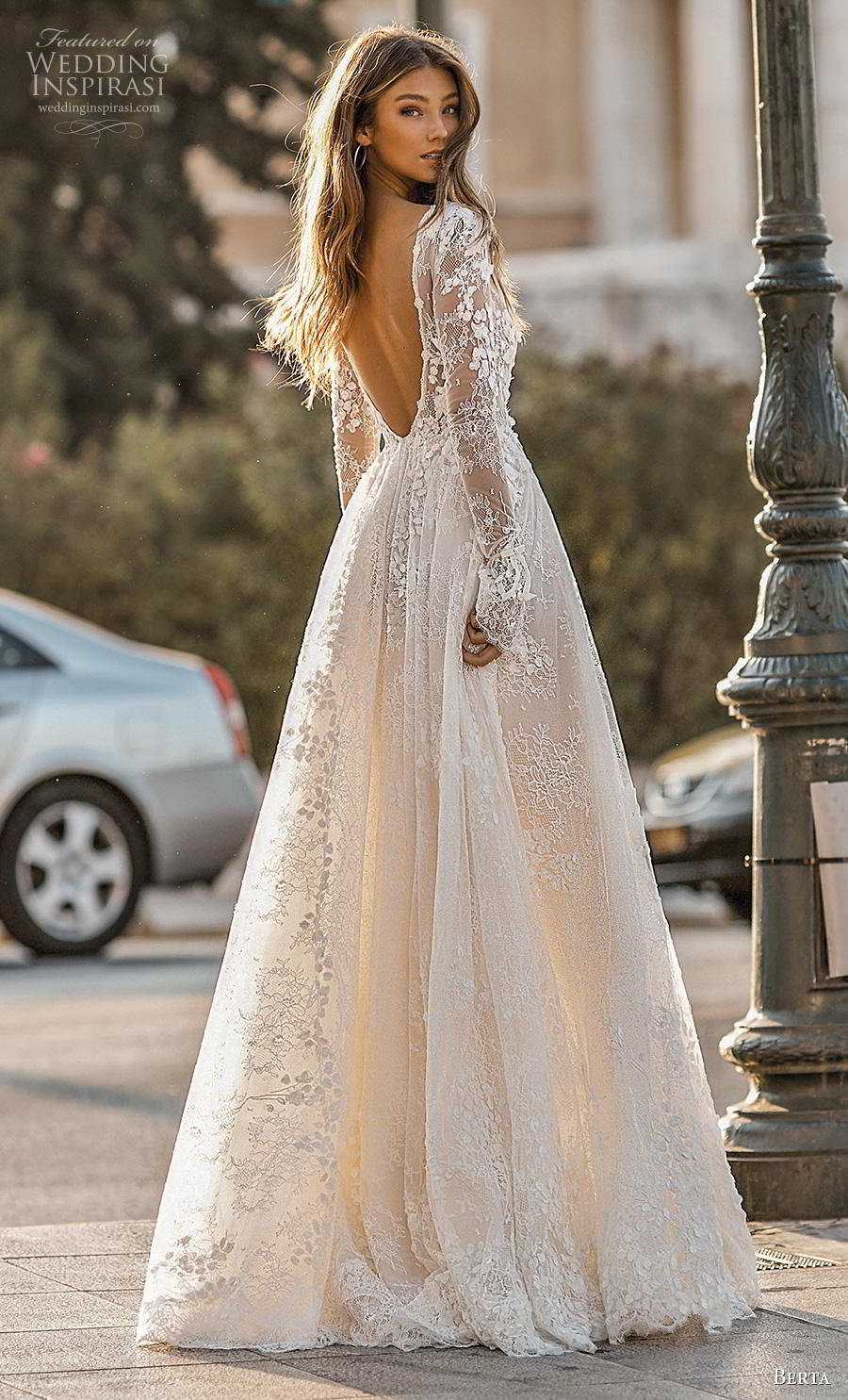 berta fall 2019 bridal long poet sleeves deep v neck full embellishment sexy romantic a  line wedding dress backless v back sweep train (1) bv