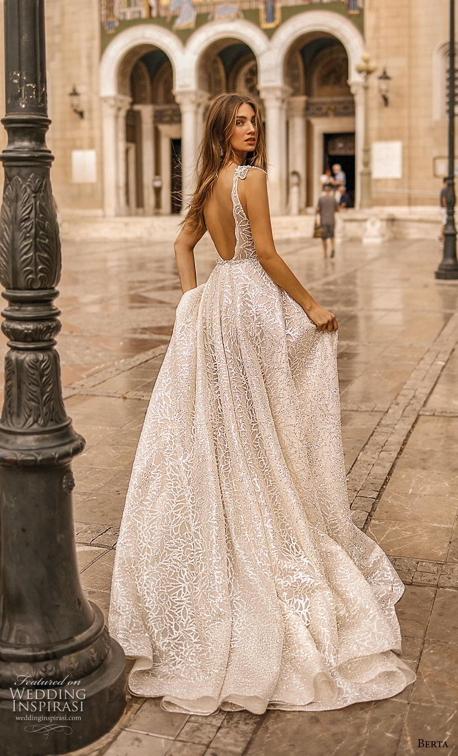 berta fall 2019 bridal sleeveless deep v neck full embellishment sexy glamorous a  line wedding dress backless scoop back chapel train (16) bv