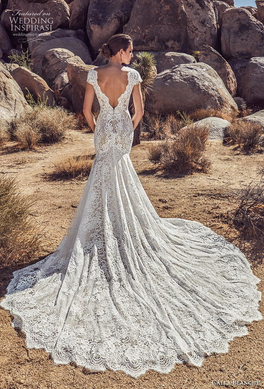 calla blanche spring 2019 bridal cap sleeves deep v neck full embellishment elegant mermaid wedding dress open v back chapel train (4) bv