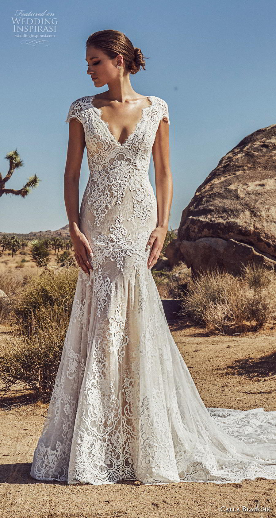 calla blanche spring 2019 bridal cap sleeves deep v neck full embellishment elegant mermaid wedding dress open v back chapel train (4) mv