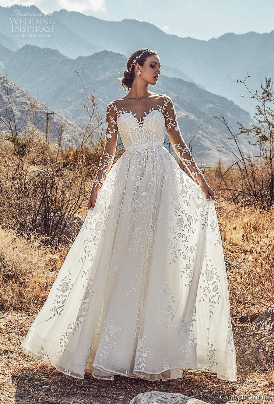 calla blanche spring 2019 bridal long sleeves sweetheart neckline full embellishment romantic a  line wedding dress backless scoop back chapel train (9) mv