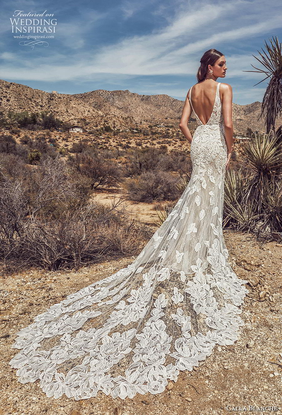 calla blanche spring 2019 bridal sleeveless deep v neck full embellishment elegant fit and flare wedding dress backless scoop back chapel train (17) bv