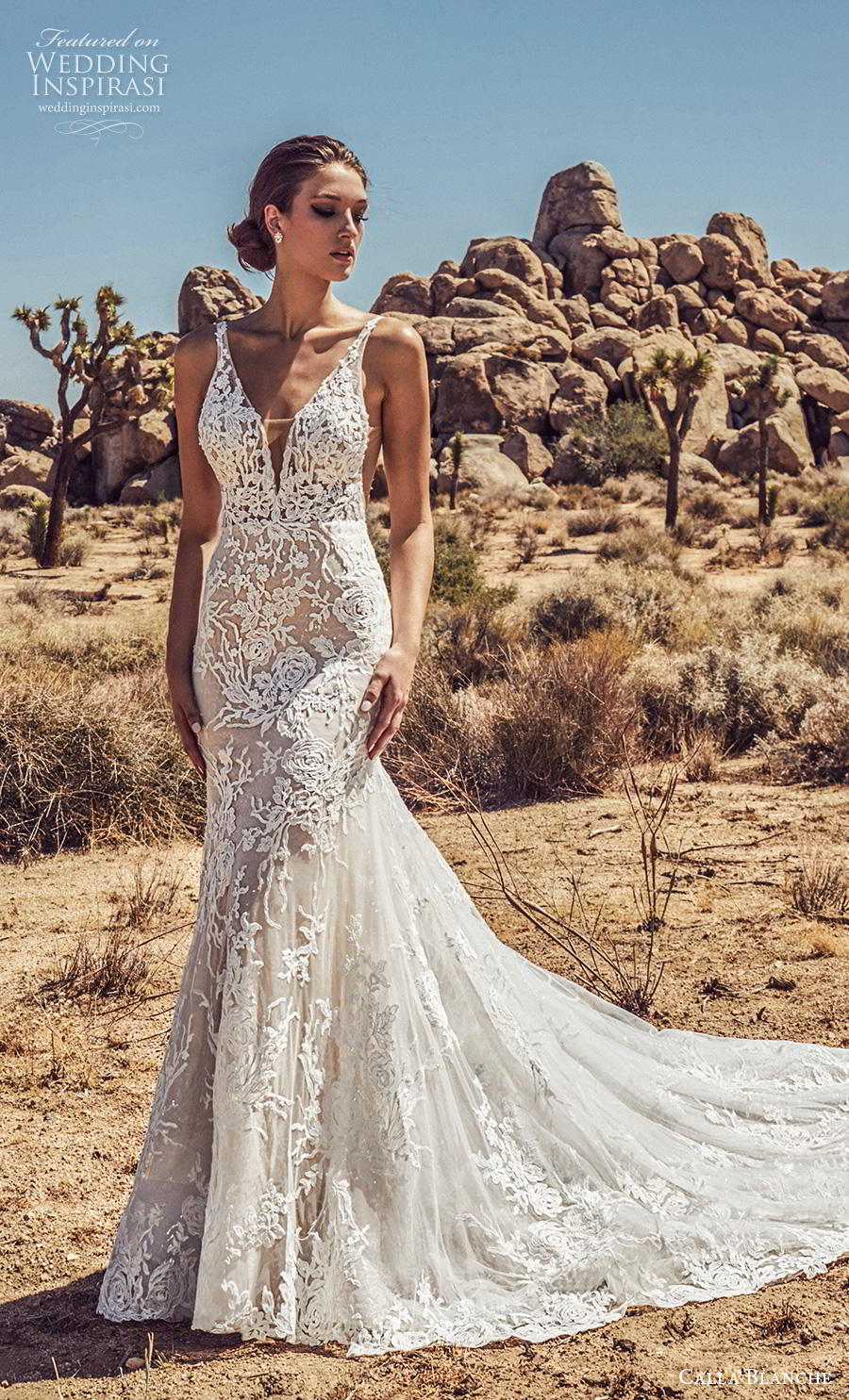 calla blanche spring 2019 bridal sleeveless with strap deep v neck full embellishment elegant fit and flare sheath wedding dress backless scoop back chapel train (13) mv