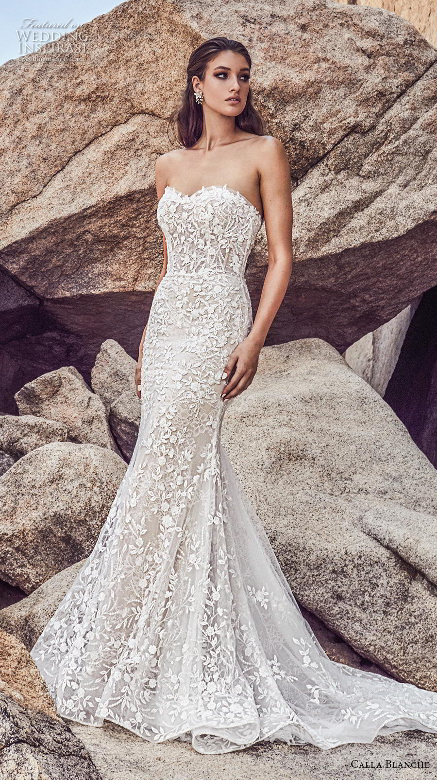 calla blanche spring 2019 bridal strapless sweetheart neckline full embellishment elegant fit and flare wedding dress mid back chapel train (2) mv