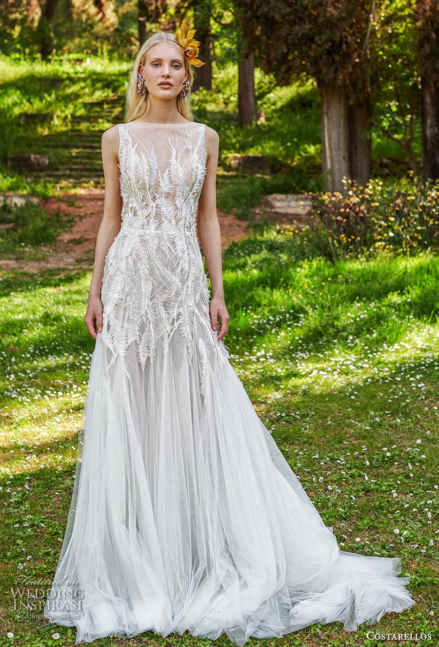 costarellos spring 2019 bridal sleeveless illusion bateau v neck heavily embellished bodice romantic a  line wedding dress (10) mv