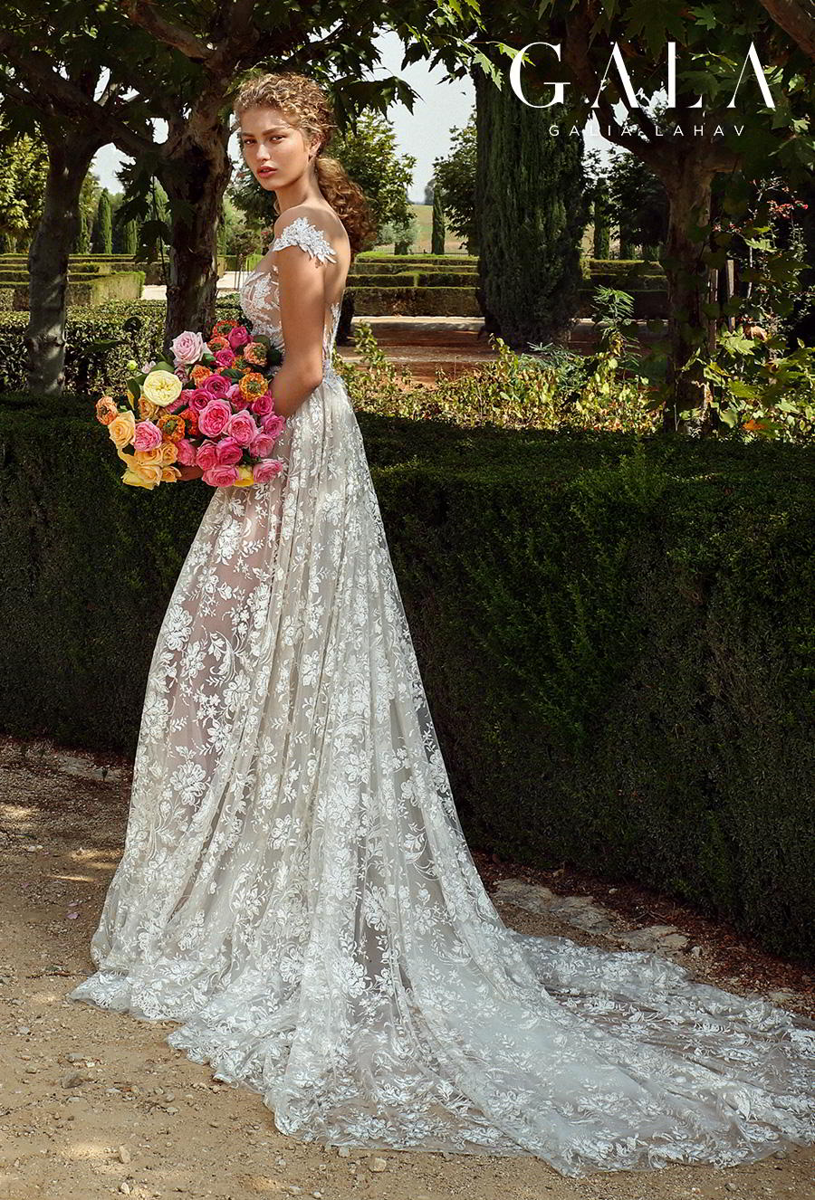 galia lahav gala fall 2019 bridal cap sleeve illusion bateau sweetheart neckline full embellishment glitzy elegant glamorous a  line wedding dress mid back chapel train (213) bv