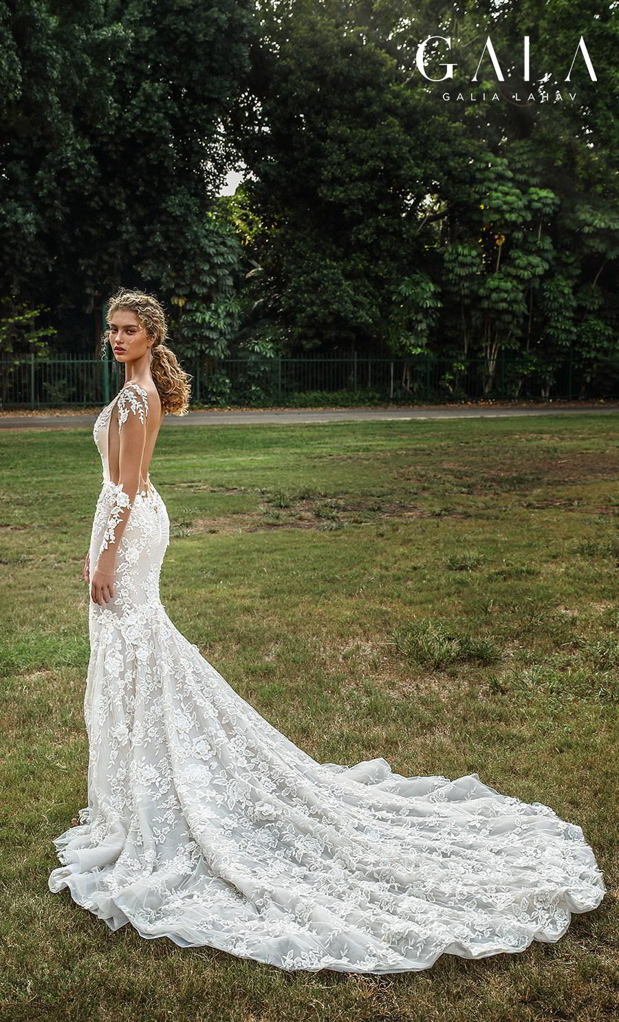 galia lahav gala fall 2019 bridal long sleeves deep v neck full embellishment elegant beautiful mermaid wedding dress backless low open back chapel train (206) bv