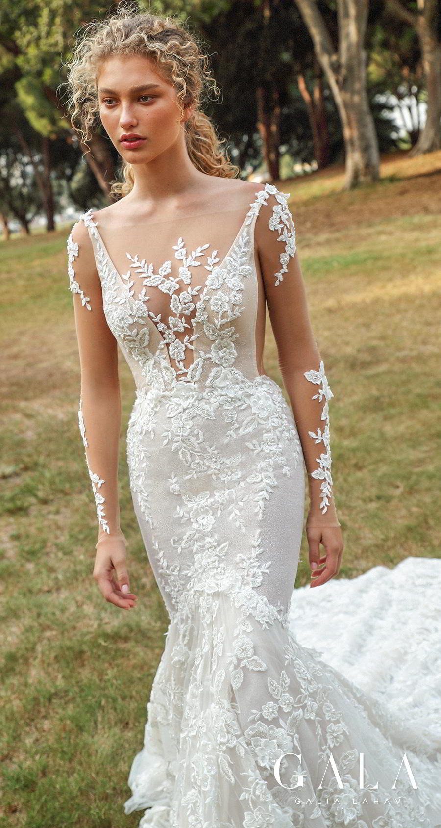 galia lahav gala fall 2019 bridal long sleeves deep v neck full embellishment elegant beautiful mermaid wedding dress backless low open back chapel train (206) mv