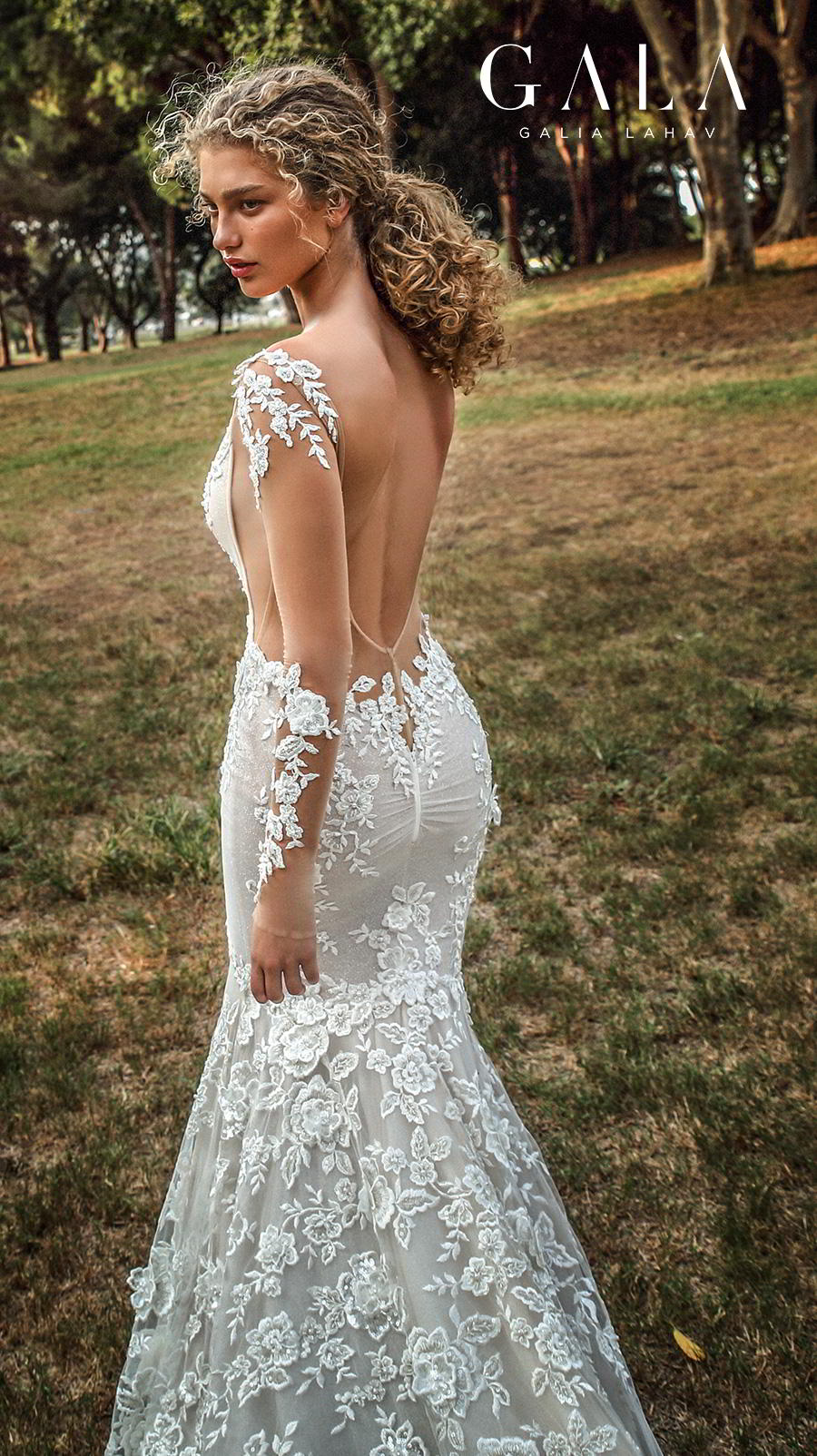 galia lahav gala fall 2019 bridal long sleeves deep v neck full embellishment elegant beautiful mermaid wedding dress backless low open back chapel train (206) zbv