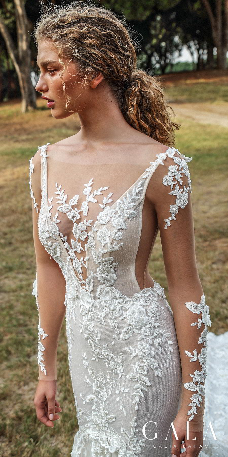 galia lahav gala fall 2019 bridal long sleeves deep v neck full embellishment elegant beautiful mermaid wedding dress backless low open back chapel train (206) zv