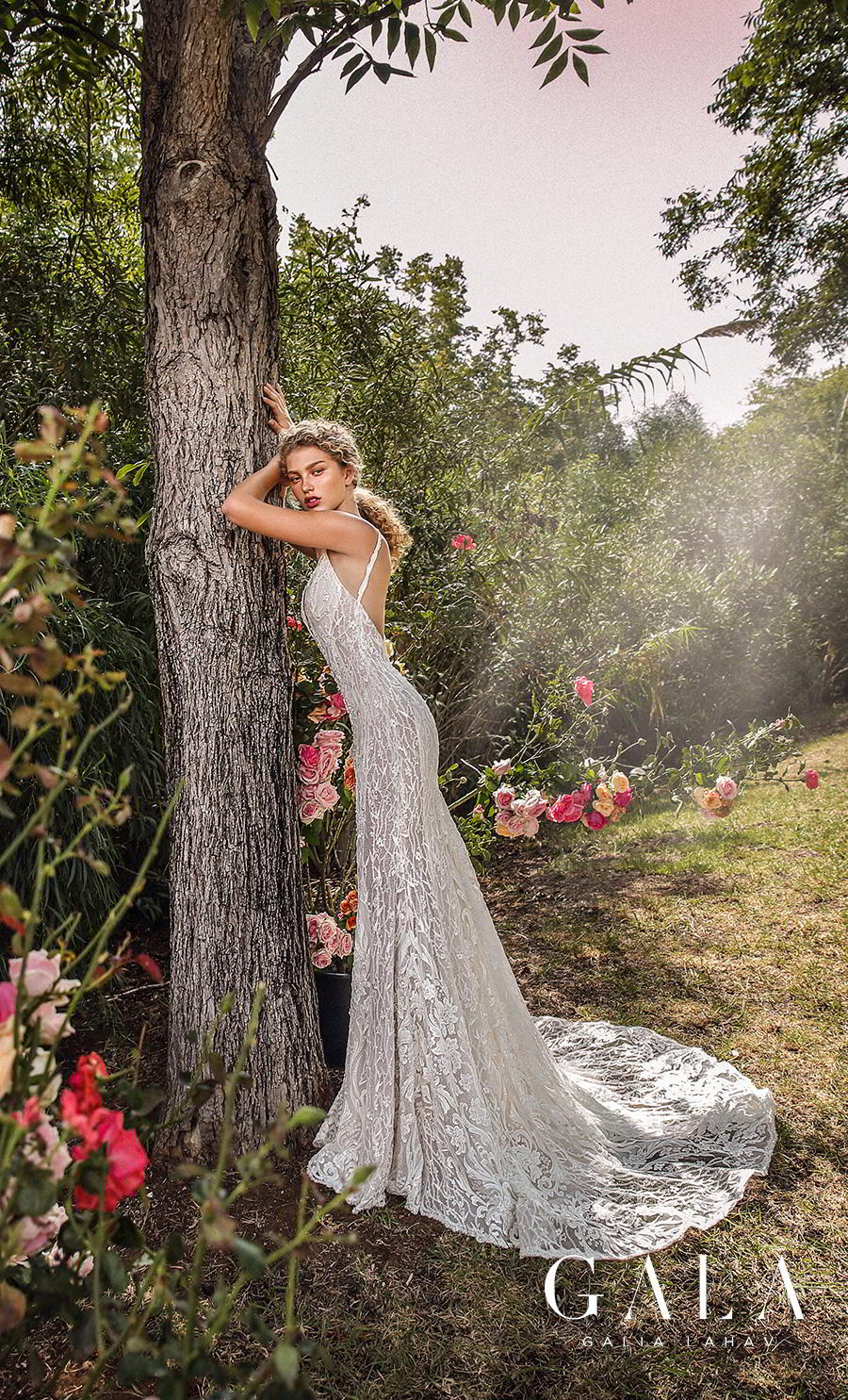 galia lahav gala fall 2019 bridal sleeveless withs trap deep v neck full embellishment elegant lace beautiful sheath wedding dress backless low back chapel train (207) bv