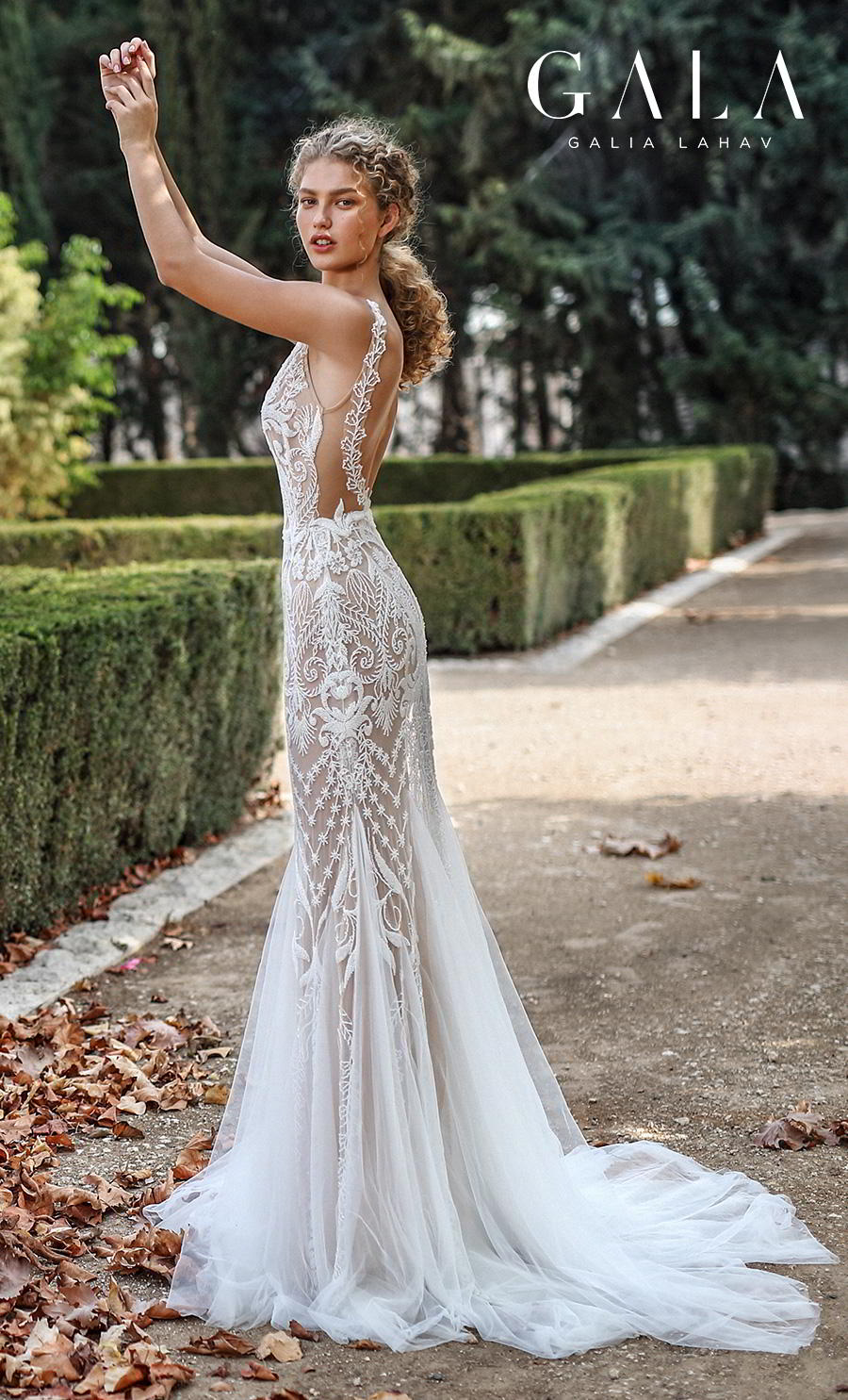 galia lahav gala fall 2019 bridal spaghetti strap deep plunging v neck full embellishment elegant glamorous lace fit and flare mermaid wedding dress backless scoop back medium train (212) sdv