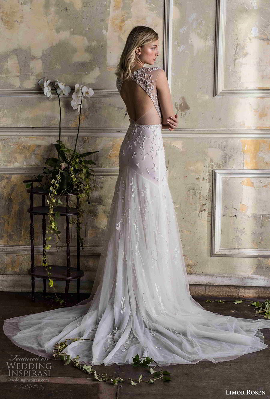 limor rosen 2019 bridal cap sleeves deep v neck heavily embellished bodice sexy glamorous a  line wedding dress keyhole back chapel train (8) bv