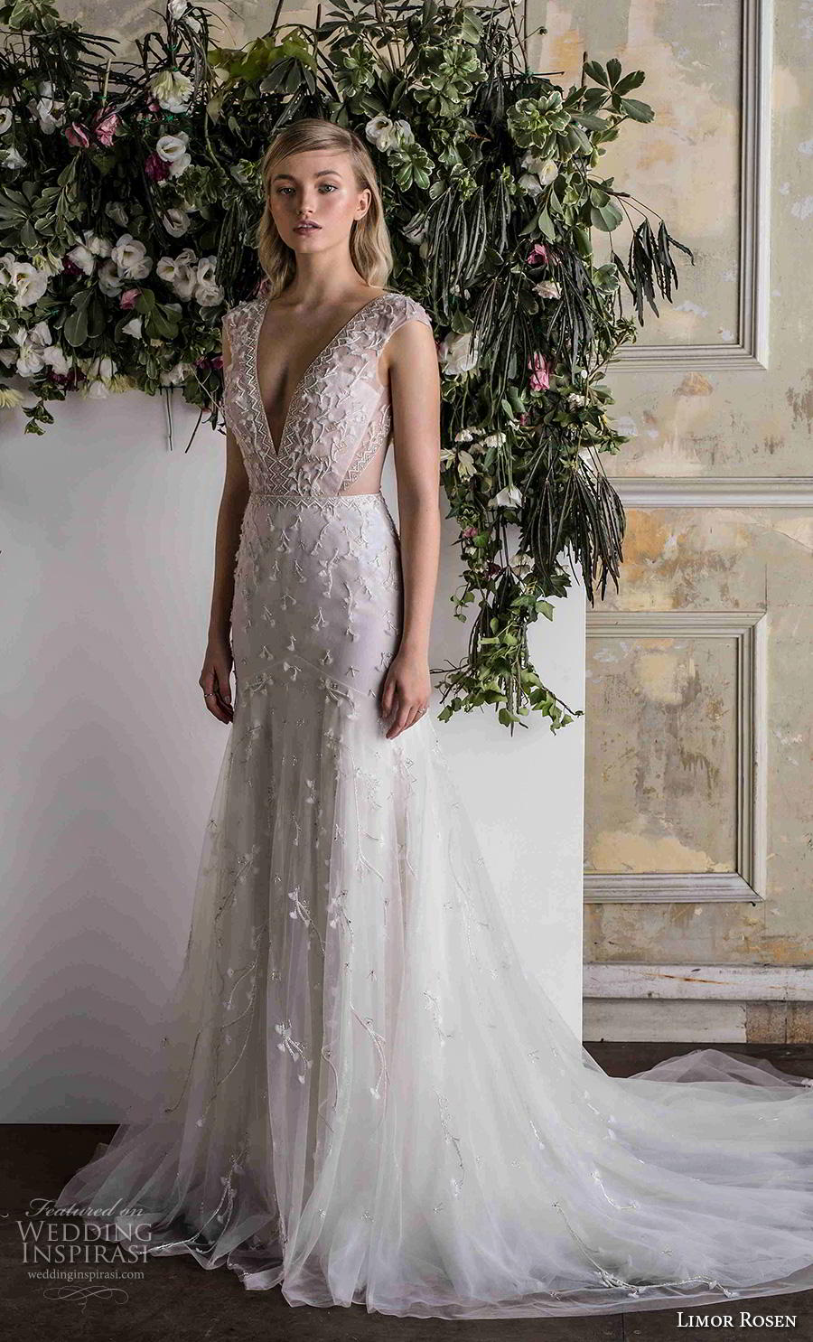 limor rosen 2019 bridal cap sleeves deep v neck heavily embellished bodice sexy glamorous a  line wedding dress keyhole back chapel train (8) mv