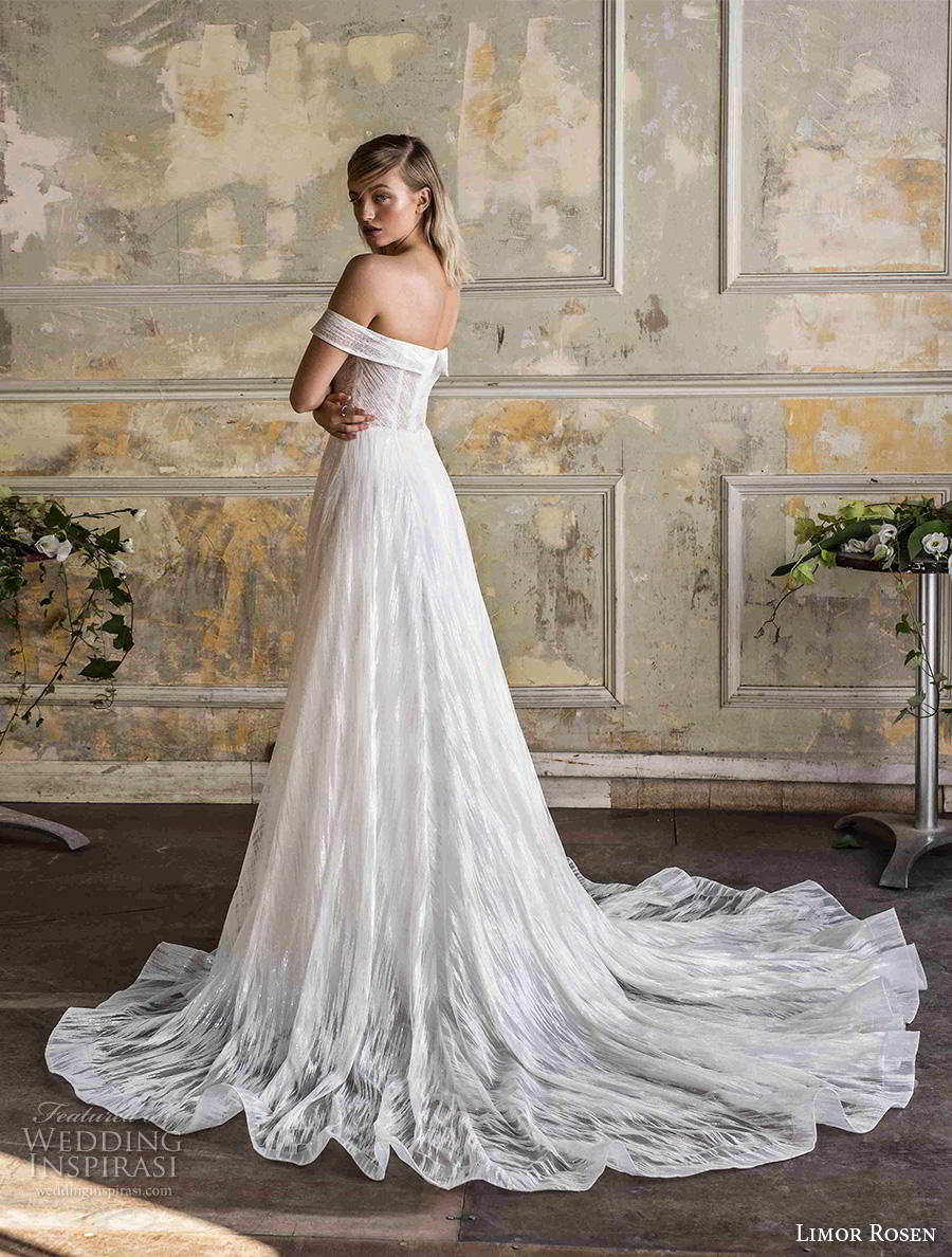 limor rosen 2019 bridal off the shoulder straight across neckline light embellishment elegant a  line wedding dress mid back chapel train (4) bv