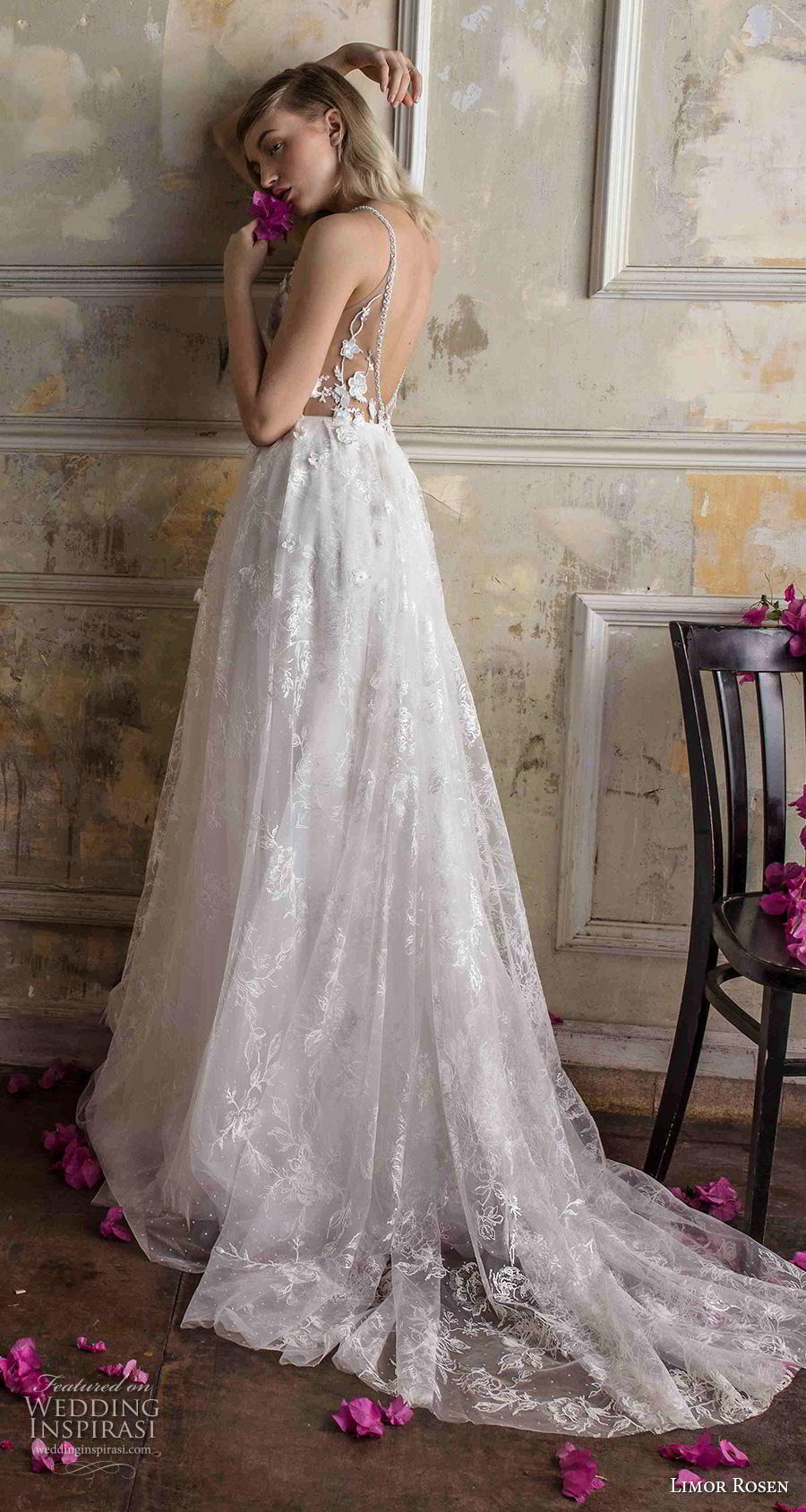 limor rosen 2019 bridal sleeveless halter neck heavily embellished bodice romantic modified a  line wedding dress backless low scoop back chapel train (9) bv 