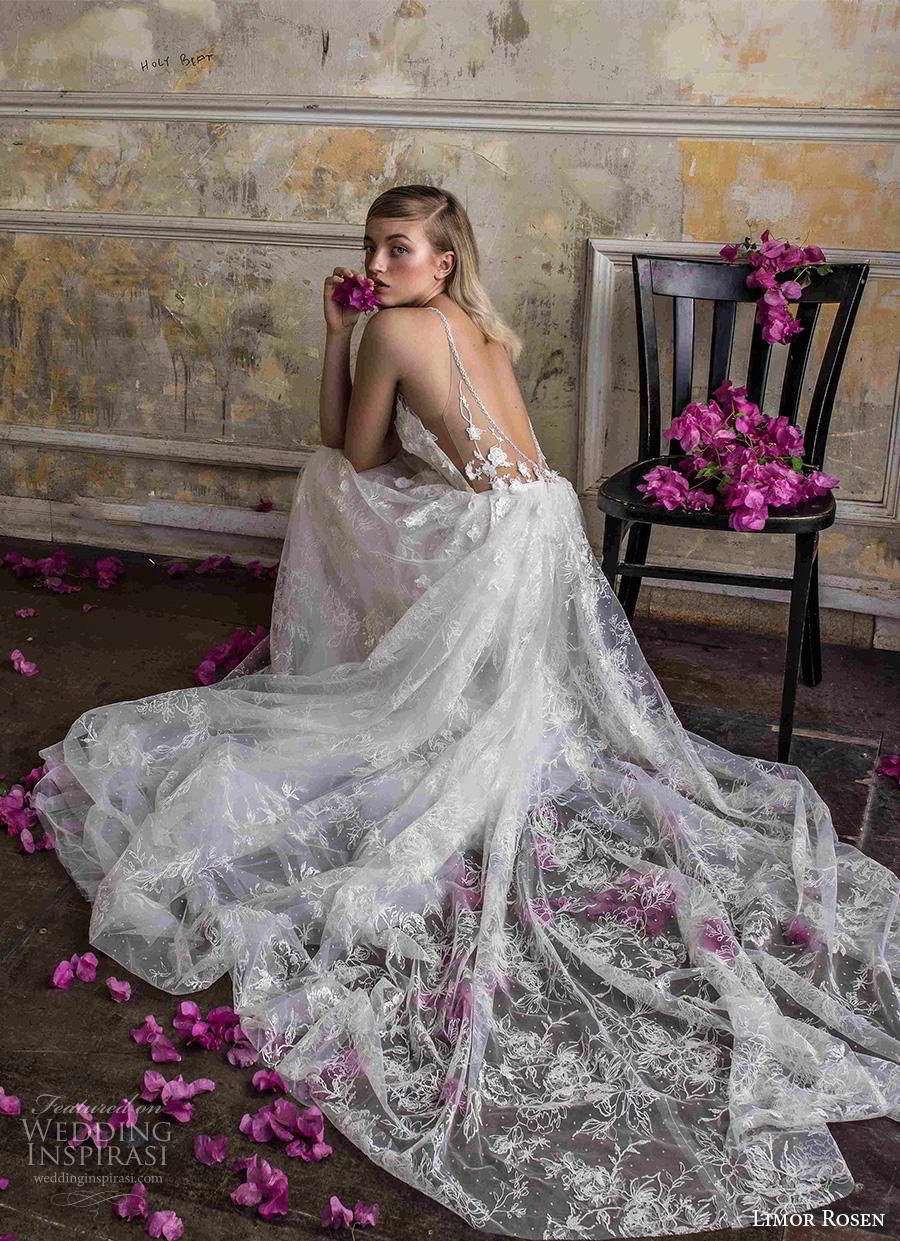 limor rosen 2019 bridal sleeveless halter neck heavily embellished bodice romantic modified a  line wedding dress backless low scoop back chapel train (9) bv