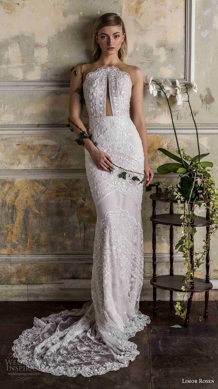 limor rosen 2019 bridal sleeveless illusion jewel halter neck full embellishment elegant sheath wedding dress backless medium train (10) mv