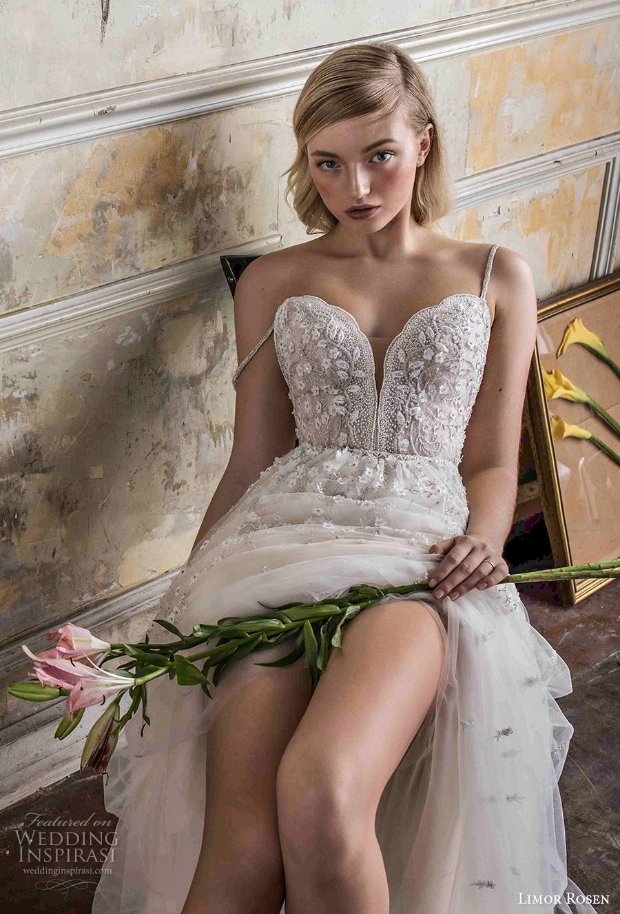 limor rosen 2019 bridal thin strap deep plunging sweetheart neckline heavily embellished bodice romantic a  line wedding dress backless sweep train (1) zv