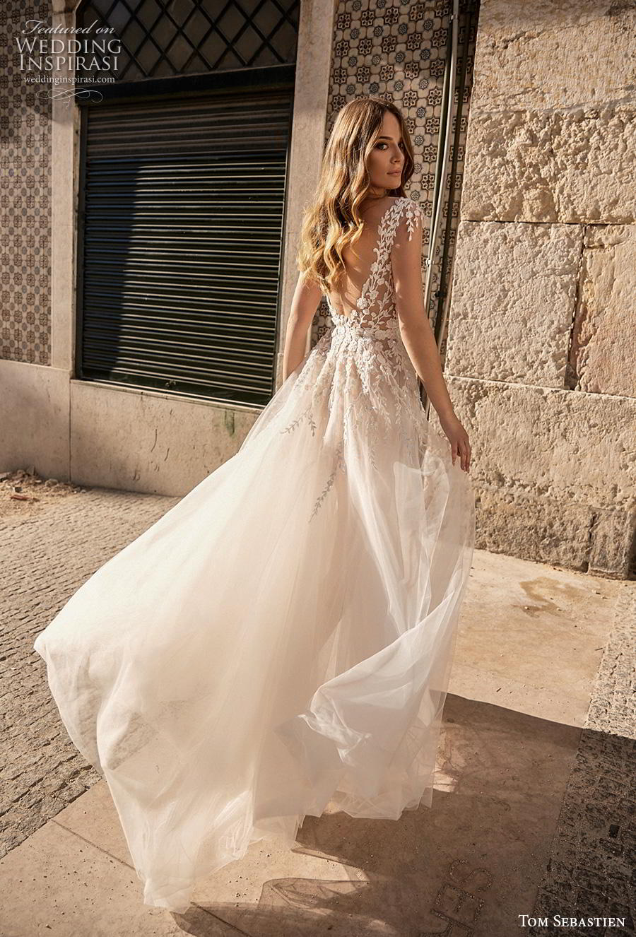 tom sebastian 2019 bridal cap sleeves v neck heavily embellished bodice romantic a line wedding dress backless v back chapel train (5) bv tom sebastian 2019 bridal cap sleeves v neck heavily embellished bodice romantic a line wedding dress backless v back chapel train (5) bv