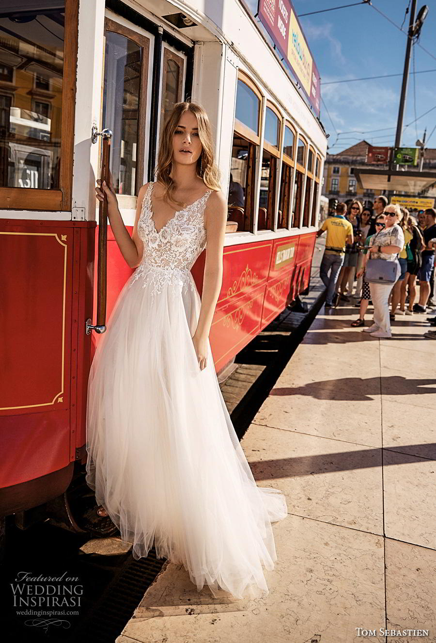 tom sebastian 2019 bridal sleeveless with strap v neck heavily embellished bodice tulle skirt romantic a  line wedding dress v back chapel train (13) mv