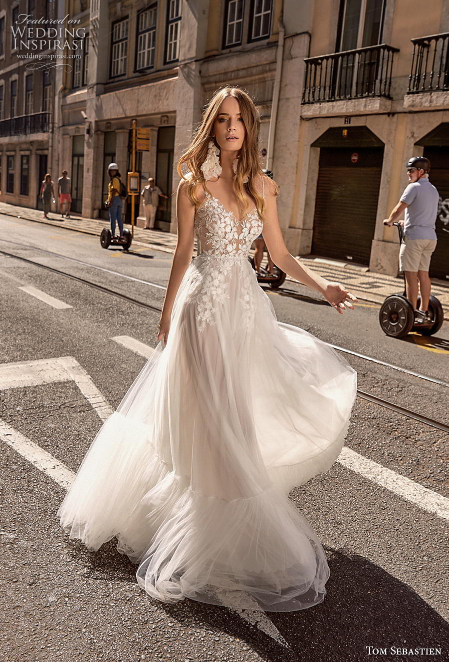 tom sebastian 2019 bridal spaghetti strap diamond neck heavily embellished bodice romantic soft a  line wedding dress scoop back sweep train (9) mv