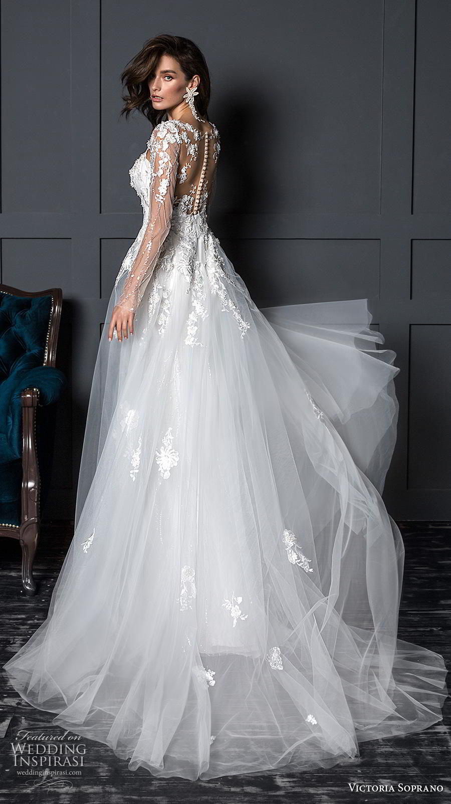 victoria soprano 2020 bridal long sleeves deep plunging sweetheart neckline heavily embellished bodice romantic elegant a line wedding dress sheer button back sweep train (11) bv victoria soprano 2020 bridal long sleeves deep plunging sweetheart neckline heavily embellished bodice romantic elegant a line wedding dress sheer button back sweep train (11) bv