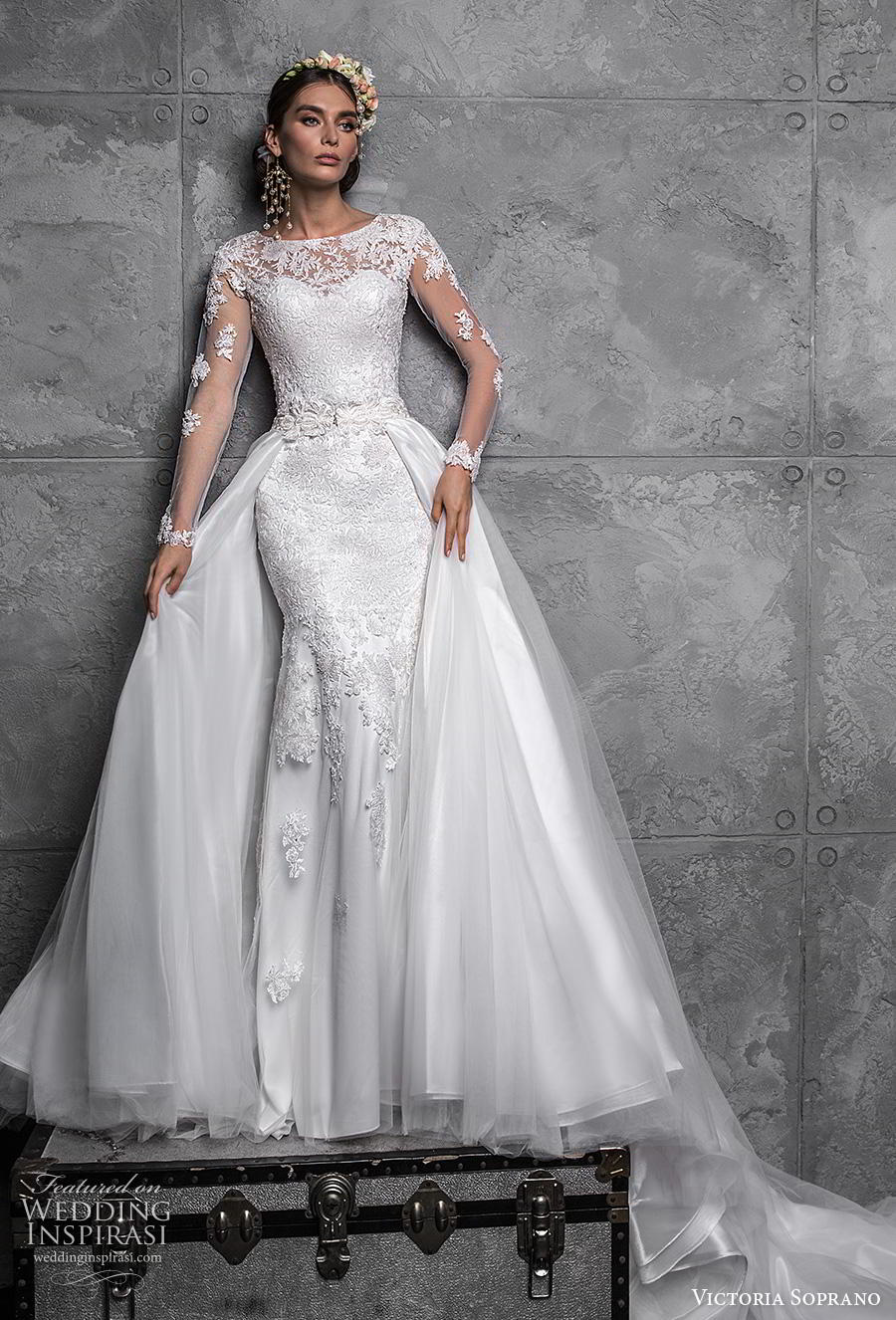 victoria soprano 2020 bridal long sleeves illusion bateau sweetheart neck full embellishment elegant fit and flare wedding dress a line overskirt keyhole back chapel train (3) mv victoria soprano 2020 bridal long sleeves illusion bateau sweetheart neck full embellishment elegant fit and flare wedding dress a line overskirt keyhole back chapel train (3) mv