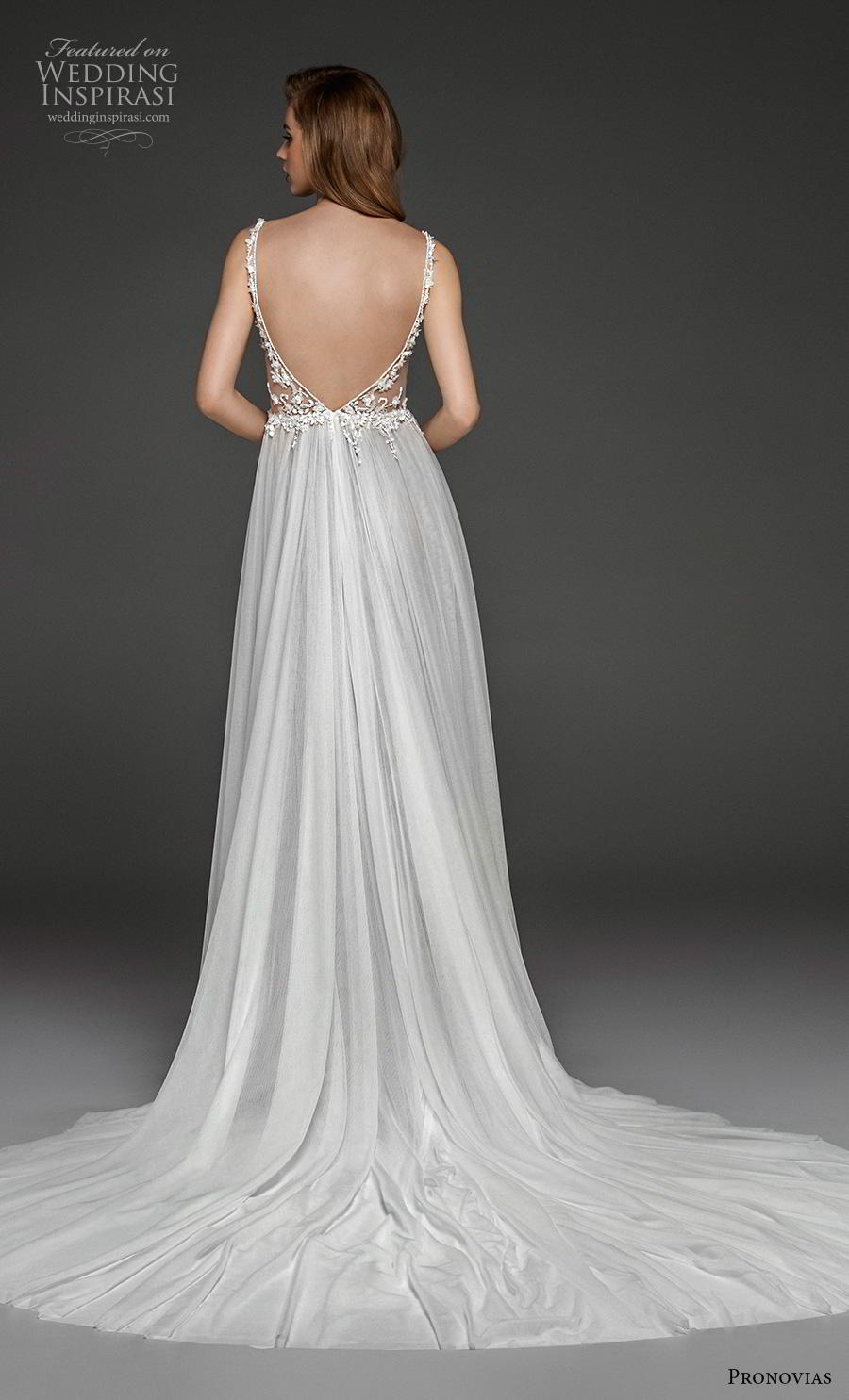 atelier pronovias 2019 bridal sleeveless strap v neck heavily embellished bodice romantic empire a  line wedding dress backless v back chapel train (2) bv