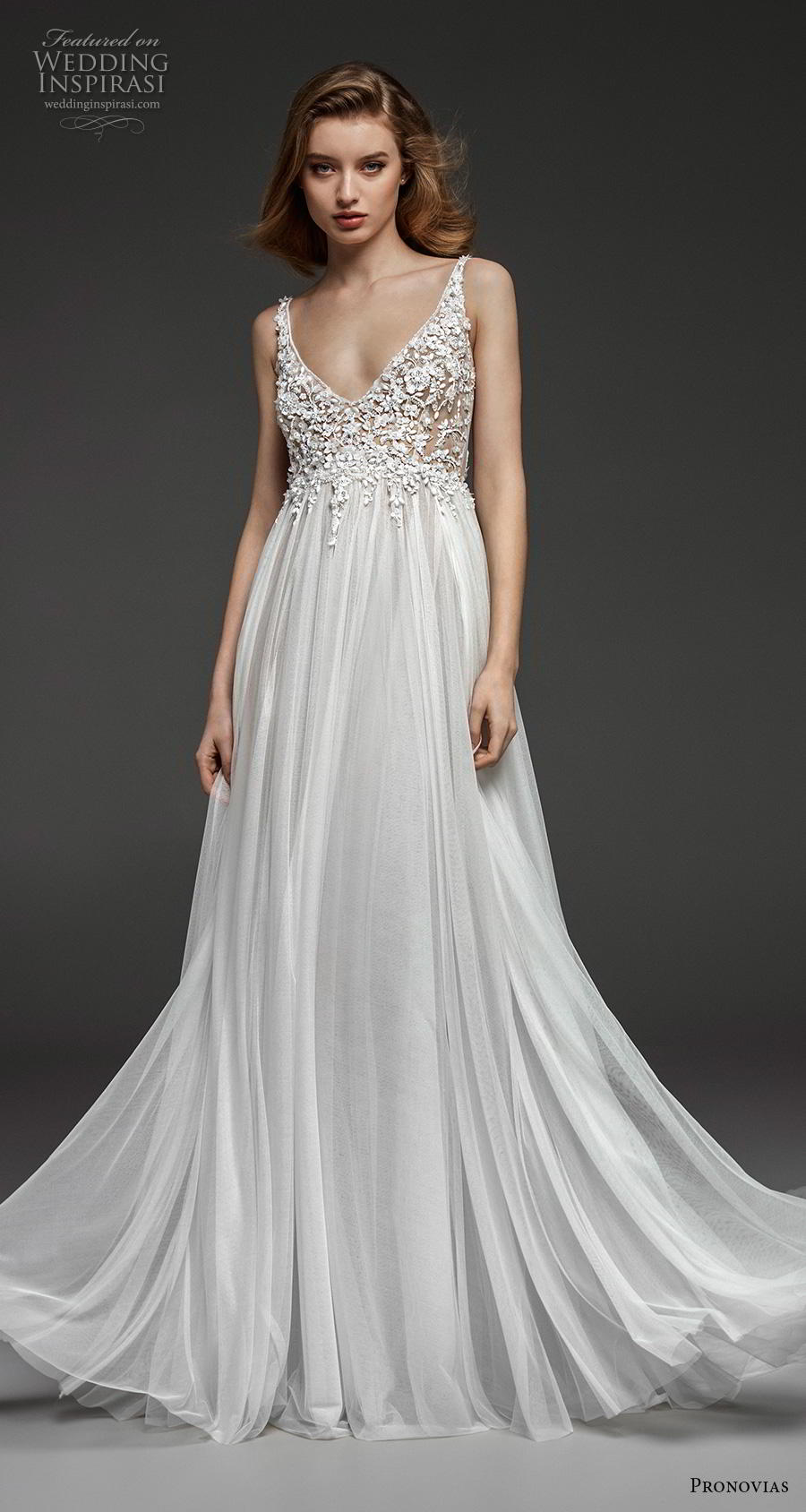 atelier pronovias 2019 bridal sleeveless strap v neck heavily embellished bodice romantic empire a  line wedding dress backless v back chapel train (2) mv