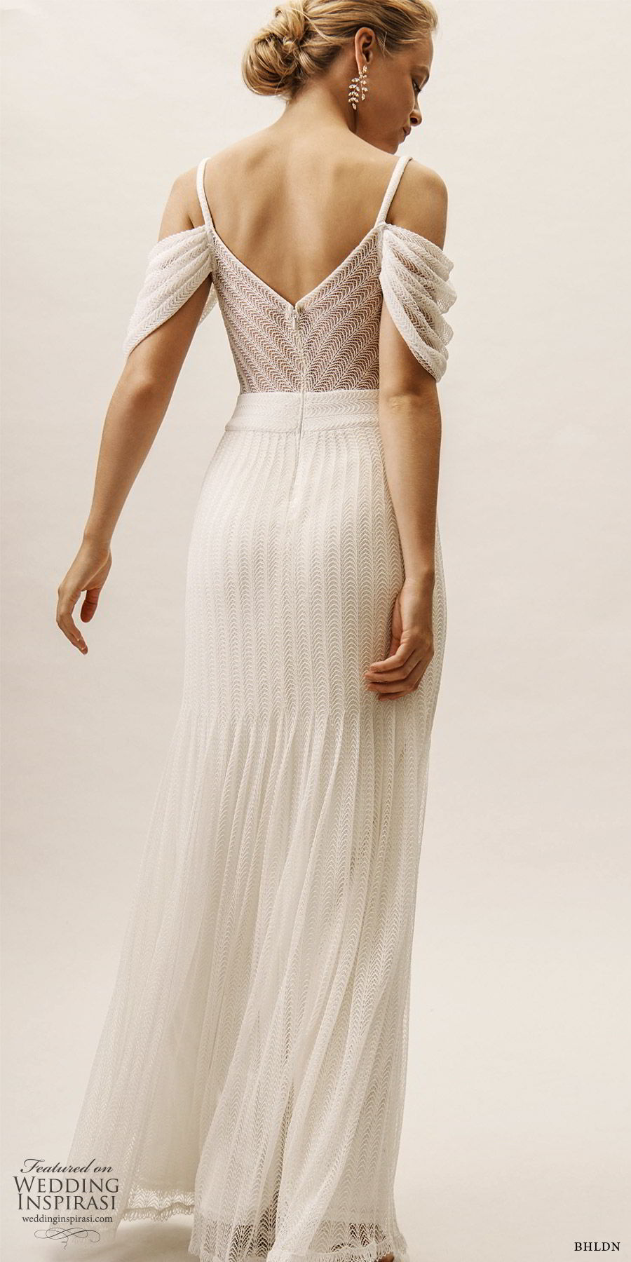 bhldn spring 2019 bridal cold shoulder v neckline sheer cutout fit flare trumpet wedidng dress modern romantic (10) bv