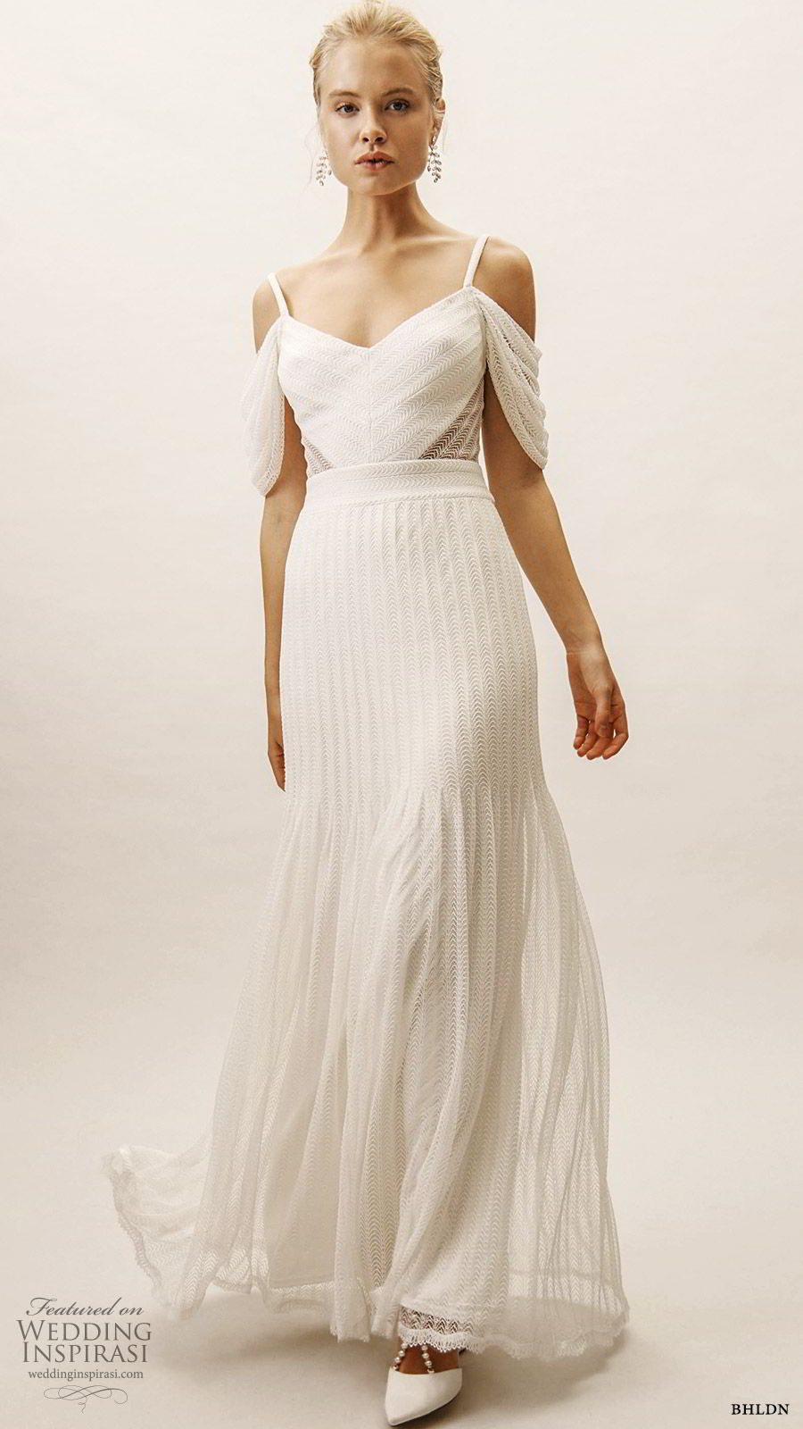 bhldn spring 2019 bridal cold shoulder v neckline sheer cutout fit flare trumpet wedidng dress modern romantic (10) mv